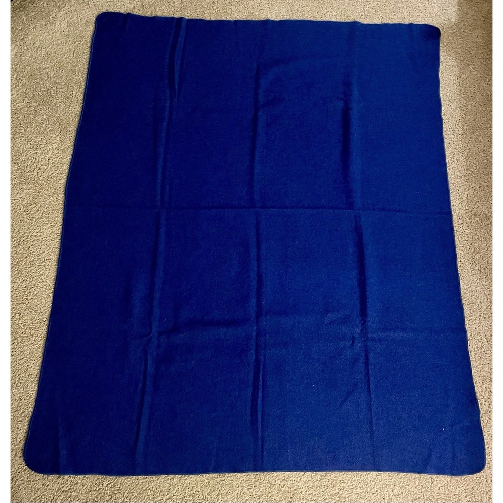 Faribo Wool Acrylic Blend Throw Blanket Royal Blue Made In USA 52" x 44" Warm